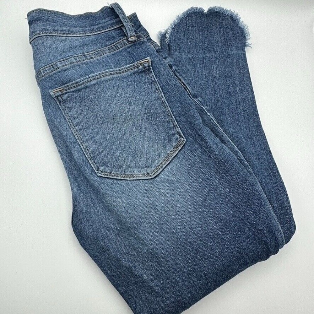 FRAME Le High Skinny Jeans Frayed Hem Denim Blue Women's Size 25